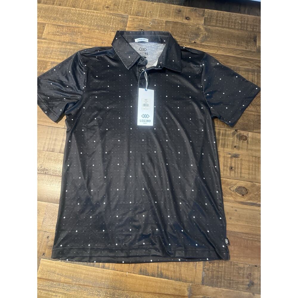 LEG3ND Golf Polo Shirt Mens Medium Black White Print Stretch Performance NWT